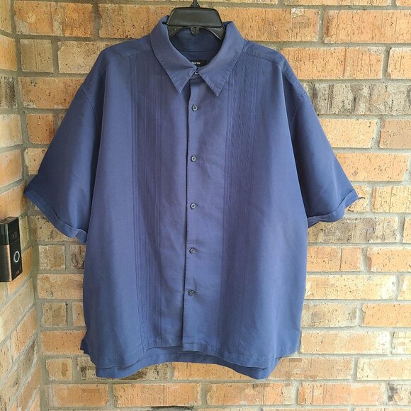 Claiborne Shirt Mens Size 3XLT Blue Short Sleeve Button Up Polyester Blend - Picture 8 of 9